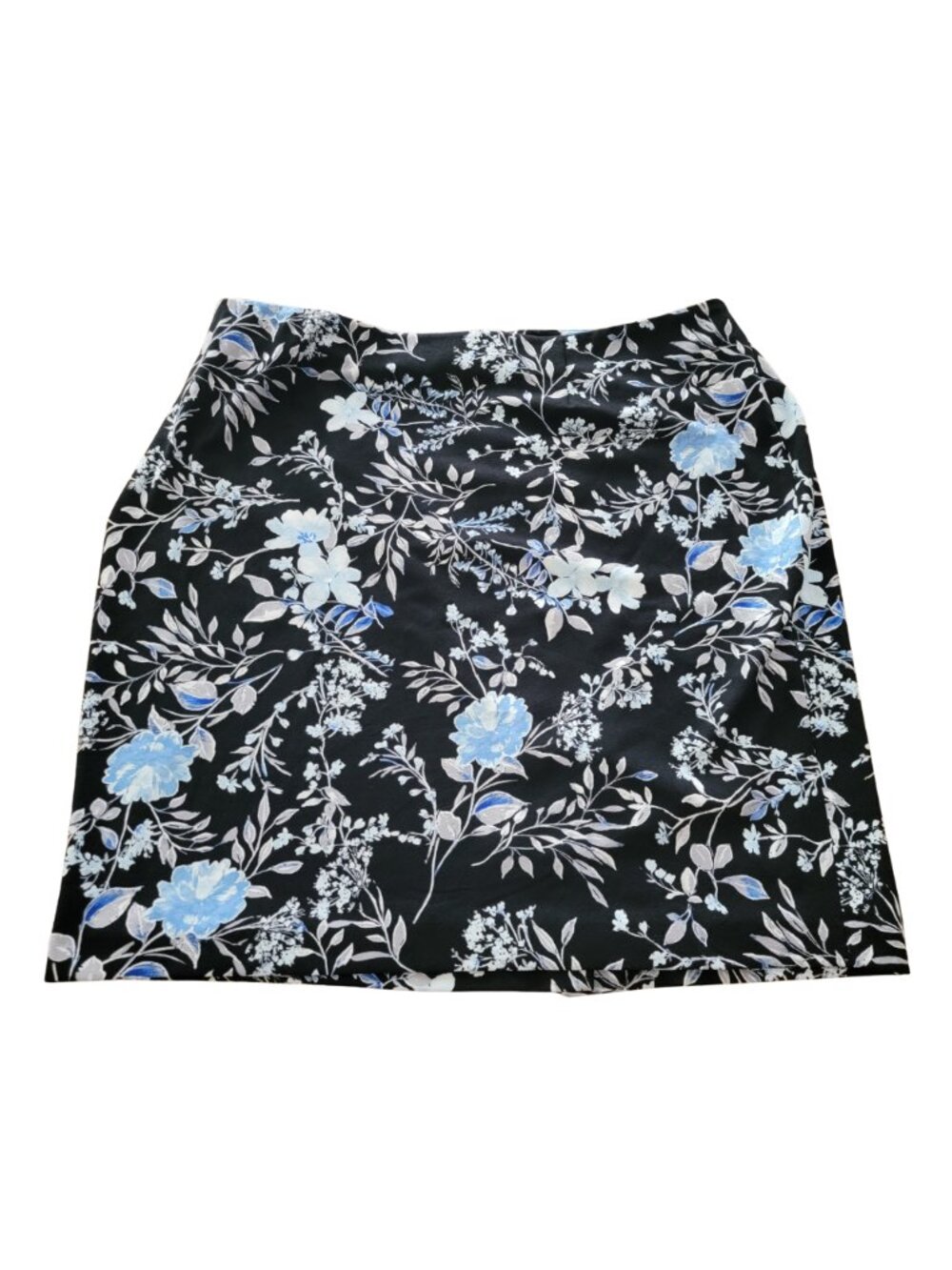 Kasper Black/Blue/White Floral Midi Pencil Skirt